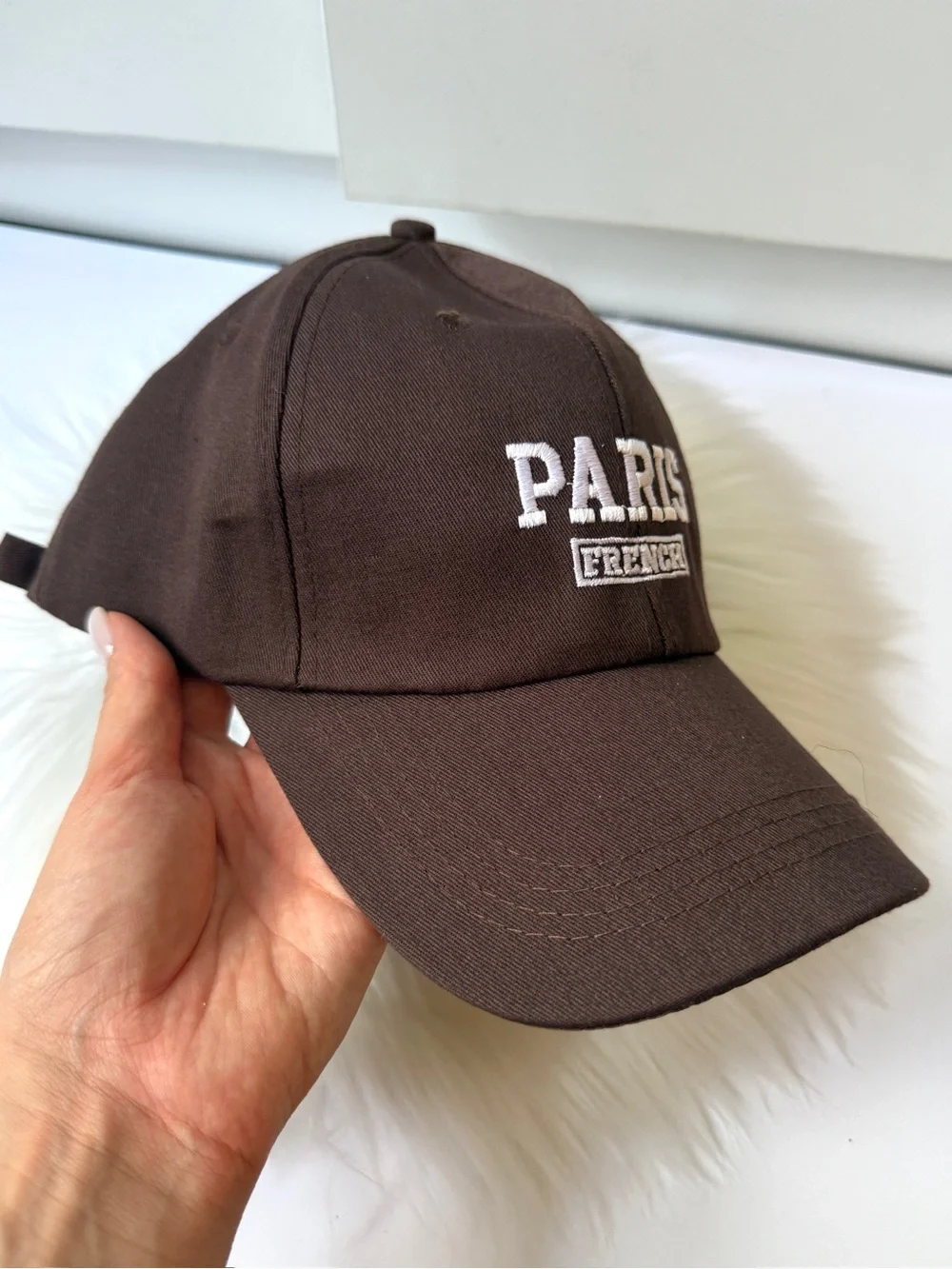 Paris French Embroidered Baseball Cap in Brown New
